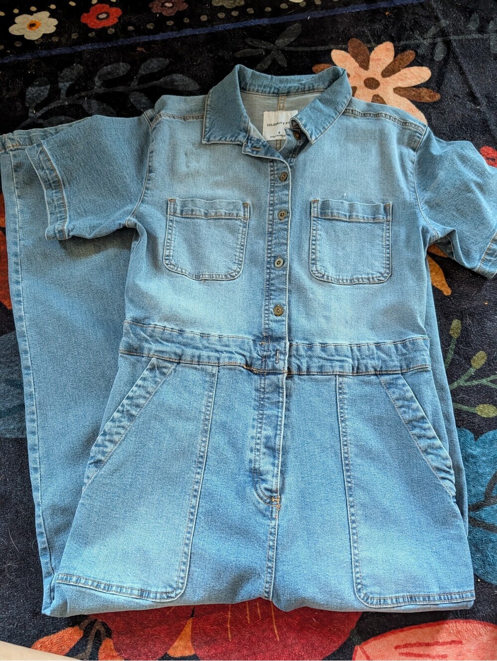Celebrity Pink Light Blue Denim Jumpsuit Romper Size S